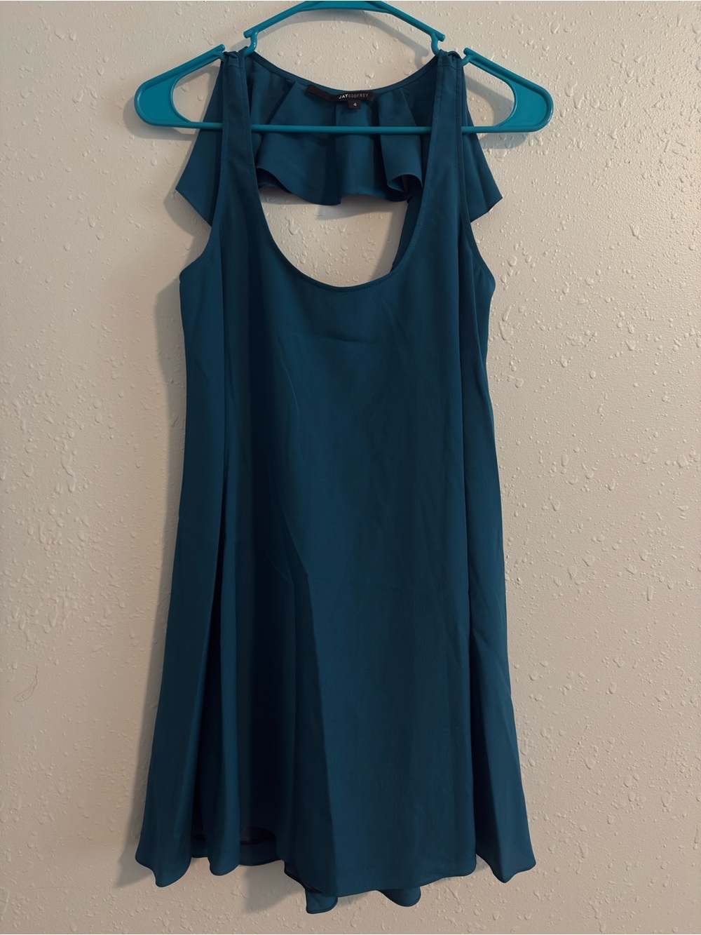 Jay Godfrey Teal Open Back Ruffle Dress
